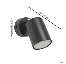 Schwarze Wandleuchte mit den Maßen 6,0 cm Durchmesser und 10 cm Abstand.
