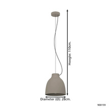 Pendelleuchte mit einer Höhe von 110 Zentimetern und einem Durchmesser von 28 Zentimetern.