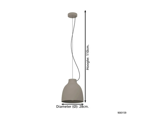 Pendelleuchte mit einer Höhe von 110 Zentimetern und einem Durchmesser von 28 Zentimetern.