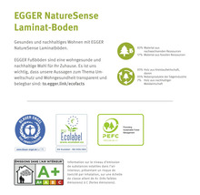 Umweltzertifikate für EGGER NatureSense Laminatboden: Blauer Engel, EU Ecolabel, PEFC und Emissionsklasse A plus. Informationen zu nachhaltigem Holz.