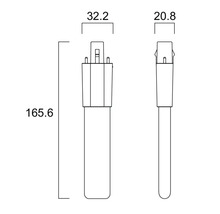Maßzeichnung einer Lampe mit den Abmessungen 165,6 Millimeter Höhe, 32,2 Millimeter Breite und 20,8 Millimeter Tiefe.