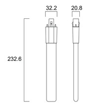 Maßzeichnung Leuchtmittel, Länge 232,6 Millimeter, Breite 32,2 Millimeter, Tiefe 20,8 Millimeter.