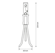 Technische Zeichnung eines Kleingrubbers mit Maßangaben: Höhe 23,4 Zentimeter und Breite 6,9 Zentimeter.