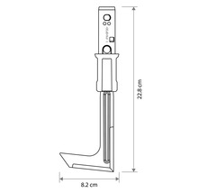 Technische Zeichnung eines Dämmstoffmessers mit einer Höhe von 22,8 Zentimetern und einer Breite von 8,2 Zentimetern.