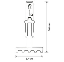 Technische Zeichnung eines Kleingeräte-Rechenaufsatzes mit Maßangaben: Höhe 16.6 Zentimeter und Breite 8.7 Zentimeter.