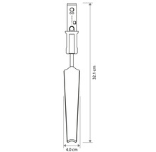 Technische Zeichnung einer schmalen Pflanzkelle mit einer Gesamtlänge von 32,1 Zentimetern und einer Breite von 4,0 Zentimetern.