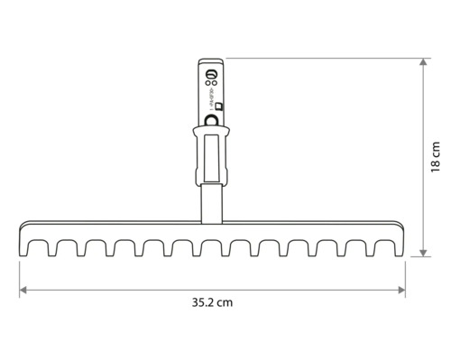 Technische Zeichnung eines Rechenaufsatzes mit einer Breite von 35,2 Zentimetern und einer Höhe von 18 Zentimetern.