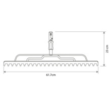 Technische Zeichnung eines Rechenkopfs mit den Massen 61,7 Zentimeter Breite und 23 Zentimeter Höhe.