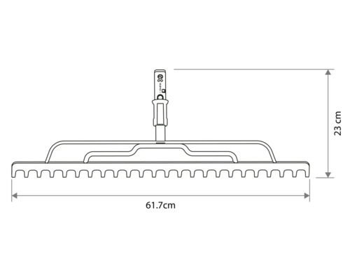 Technische Zeichnung eines Rechenkopfs mit den Massen 61,7 Zentimeter Breite und 23 Zentimeter Höhe.
