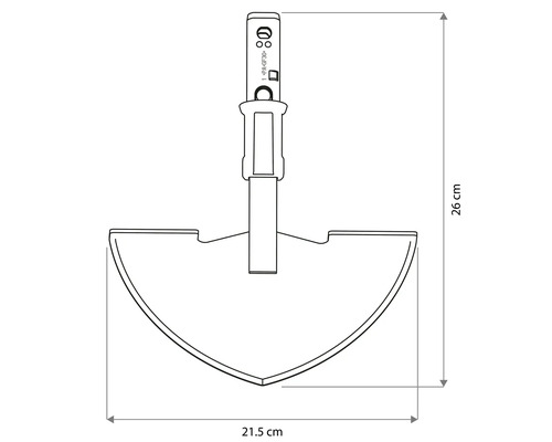 Rasenkantenschneider mit einer Breite von 21,5 Zentimeter und einer Höhe von 26 Zentimeter.