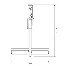 Technische Zeichnung eines Fensterabziehers mit einer Höhe von 25,5 Zentimetern und einer Breite von 18 Zentimetern.
