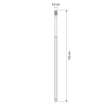 Technische Zeichnung eines Gerätestiels mit einer Gesamtlänge von 150 Zentimetern und einer oberen Breite von 4,3 Zentimetern.