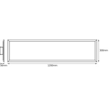 Technische Zeichnung eines LED-Panels mit den Maßen 1200 Millimeter Länge, 300 Millimeter Breite und 56 Millimeter Tiefe.