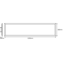 Technische Zeichnung eines LED-Panels mit den Maßen 1200 Millimeter Länge, 300 Millimeter Breite und 56 Millimeter Tiefe.