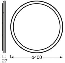 Technische Zeichnung einer runden LED-Deckenleuchte mit einem Durchmesser von 400 Millimetern und einer Höhe von 27 Millimetern.