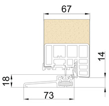 Technische Zeichnung eines Fensterprofils mit den Maßen 67, 73, 18 und 14 Millimeter.