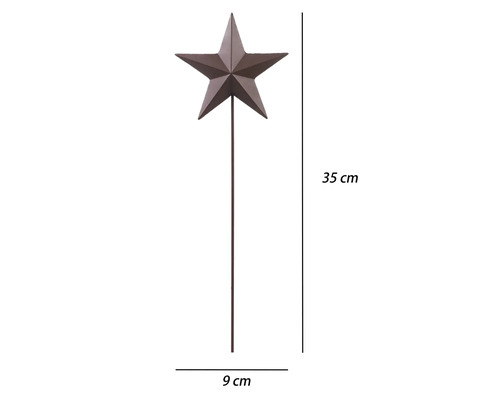 Gartenstecker Metallstern braun mit einer Höhe von 35 Zentimeter und einer Breite von 9 Zentimeter.