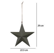 Dekorativer Stern aus Metall zum Aufhängen, dunkelgrau, Breite 22,5 Zentimeter, Gesamthöhe 39 Zentimeter mit Kordel.