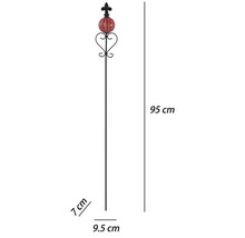 Beetstecker aus Metall mit rosa Glaskugel und Lilie, Höhe 95 Zentimeter, Breite 9,5 Zentimeter, Tiefe 7 Zentimeter.