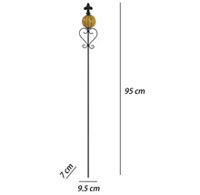 Dekorativer Gartenstab aus Metall mit gelber Keramikkugel, Lilie und Herz-Ornament, Höhe 95 Zentimeter, Breite 9.5 Zentimeter.