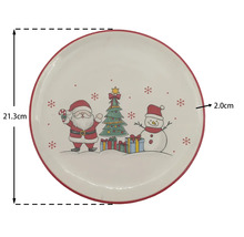 Runder Weihnachtsteller mit Weihnachtsmann, Weihnachtsbaum und Schneemann, Durchmesser 21,3 Zentimeter, Höhe 2,0 Zentimeter.