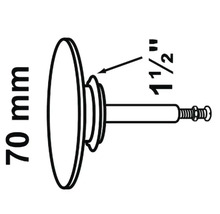 Waschtischstopfen mit 70 Millimeter Durchmesser und einem Anschluss von 1 1/2 Zoll.
