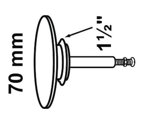 Waschtischstopfen mit 70 Millimeter Durchmesser und einem Anschluss von 1 1/2 Zoll.