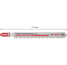 Bosch Stichsägeblatt Expert Plastic Composites Clean mit Carbide Technology, Gesamtlänge 117 Millimeter.