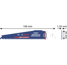 Bosch Expert Multi Material Säbelsägeblatt mit Karbid-Technologie, Länge 150 Millimeter, Breite 25 Millimeter, Dicke 1,25 Millimeter.