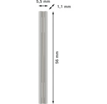 Metallklinge mit Maßen 56 Millimeter Länge, 5,5 Millimeter Breite und 1,1 Millimeter Stärke.