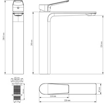 Maßzeichnung einer Waschtischarmatur mit Maßangaben in Millimetern. Die Gesamthöhe beträgt 284,5 Millimeter.