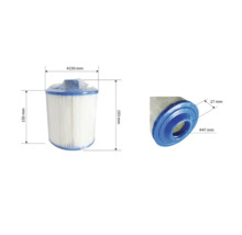 Poolfilter-Kartusche mit Maßen: Höhe 150 Millimeter und 193 Millimeter, Durchmesser 150 Millimeter, Öffnung 27 Millimeter und 47 Millimeter.