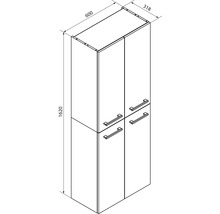 Maßzeichnung für einen Bad-Hochschrank mit vier Türen. Höhe 1620 Millimeter, Breite 600 Millimeter, Tiefe 318 Millimeter.