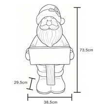 Strichzeichnung Weihnachtsmann mit Schild, Maße: Höhe 73,5 Zentimeter, Breite 38,5 Zentimeter, Tiefe 29,5 Zentimeter.