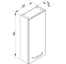 Maßzeichnung für einen Hängeschrank: Höhe 680 Millimeter, Breite 300 Millimeter, Tiefe 154 Millimeter.