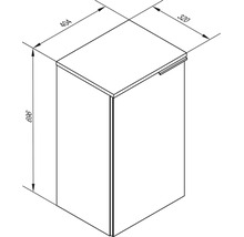 Maßzeichnung Badezimmerschrank mit Höhe 696 Millimeter, Breite 404 Millimeter und Tiefe 320 Millimeter.