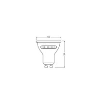 Maßzeichnung einer GU10 LED-Lampe mit einer Breite von 50 Millimetern und einer Höhe von 54 Millimetern.