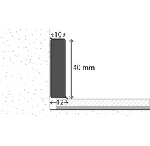 Maßzeichnung Sockelleiste: Höhe 40 Millimeter, obere Breite 10 Millimeter, untere Breite 12 Millimeter.