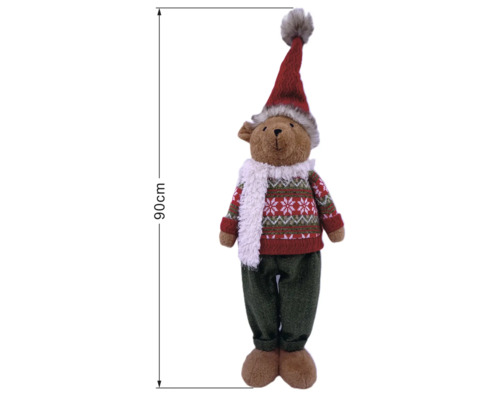 Weihnachts-Deko-Teddybär mit Mütze, Schal, Pullover und Hose, Höhe 90 Zentimeter