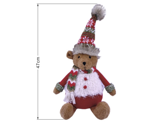 Weihnachts-Teddybär mit Mütze und Schal, Höhe 47 Zentimeter.