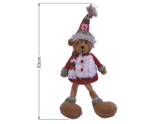 Weihnachts-Teddybär mit Mütze, Schal und Pullover, Höhe 53 Zentimeter.