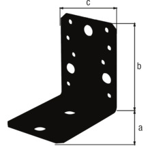 Winkelverbinder mit Maßangaben a, b und c sowie verschiedenen Bohrungen.