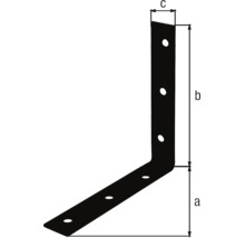 Winkelverbinder mit Maßangaben für Schenkellänge a, Schenkellänge b und Breite c.
