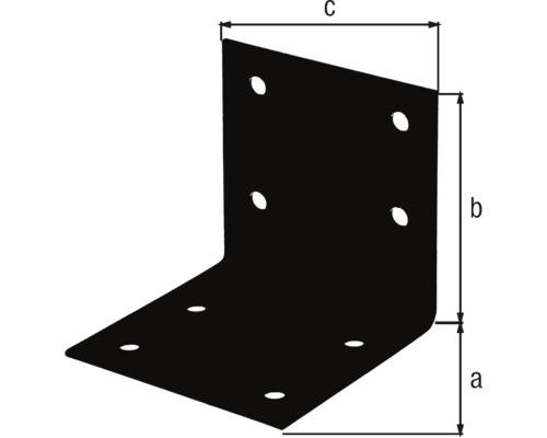Winkelverbinder aus Metall mit Maßangaben a, b und c.