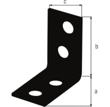 Maßzeichnung eines Winkelverbinders mit den Maßen a, b, c und vier Befestigungslöchern.