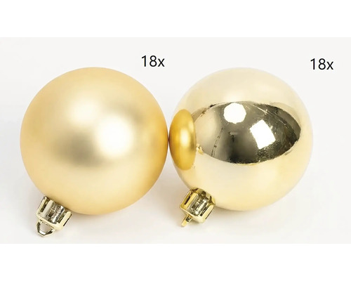 Weihnachtskugeln Set bestehend aus 18 matten und 18 glänzenden Kugeln.
