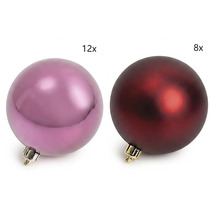Set aus 20 Kunststoff-Weihnachtskugeln, bestehend aus 12 glänzend rosa und 8 matt dunkelroten Kugeln.