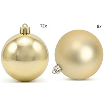Set aus 20 goldfarbenen Weihnachtskugeln, davon 12 glänzend und 8 matt.