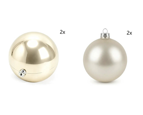 Set aus 4 Weihnachtsbaumkugeln, champagnerfarben, 2 glänzend und 2 matt.