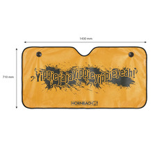 Auto-Sonnenschutz mit Hornbach Logo und Slogan Yippie jaja Yippie Yippie Yeah!, Maße 1430 Millimeter mal 710 Millimeter, inklusive Saugnäpfen.